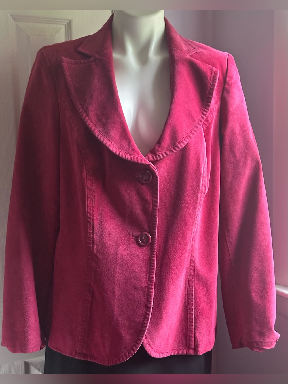 ALFANI Fuchsia Pink Suede 100% Leather Blazer 2 Button Jacket Sz 1X
